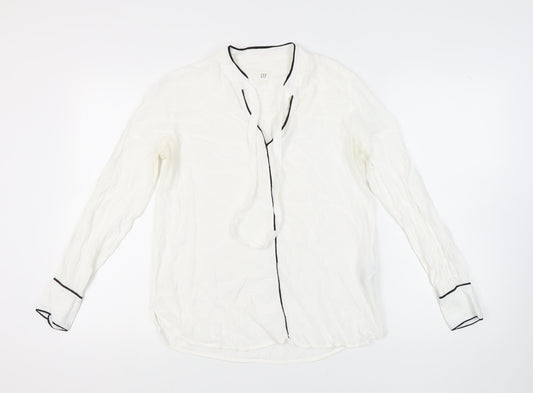 GAP Women's White Blouse, M - V-Neck Long Sleeve