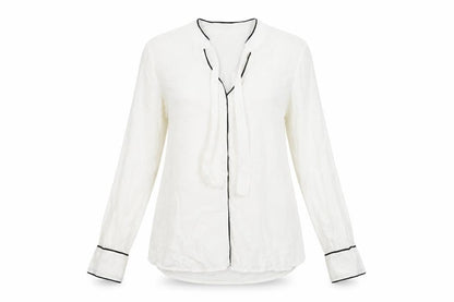 Gap Women's White Blouse, M - V-Neck Long Sleeve
