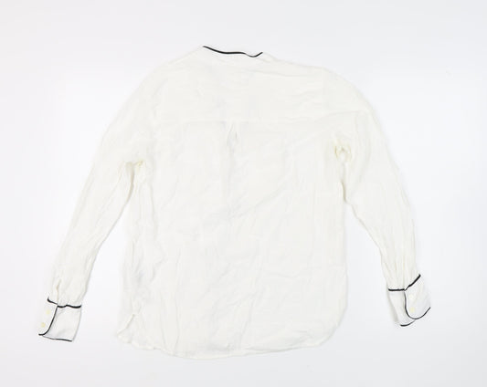 GAP Women's White Blouse, M - V-Neck Long Sleeve