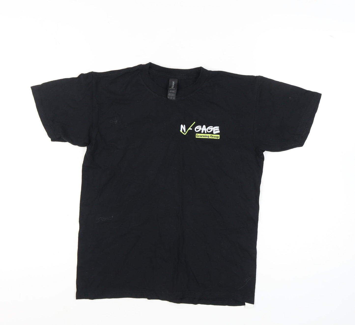 Gildan Boys Black T-Shirt L Casual Short Sleeve Logo Top