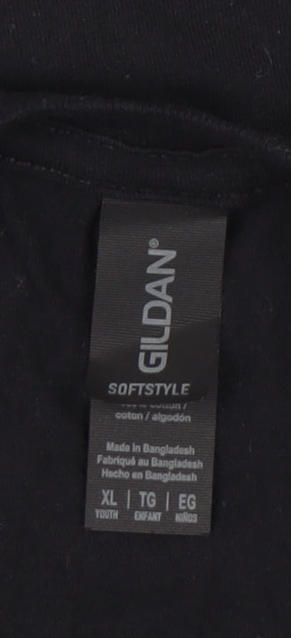 Gildan Boys Black XL Logo T-Shirt - Casual Crew Neck