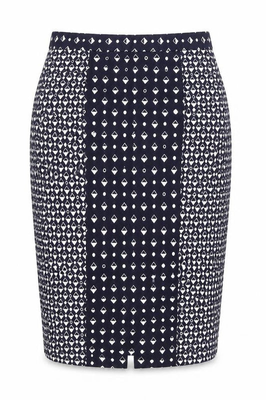 French Connection Women's Blue Geometric Pencil Skirt Size 10