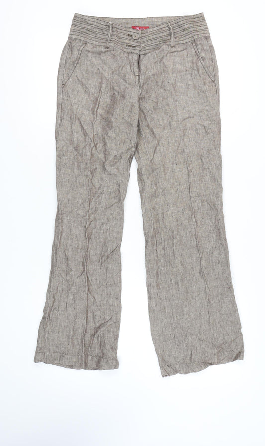 Monsoon Brown Linen Wide-Leg Women's Trousers, Size 10
