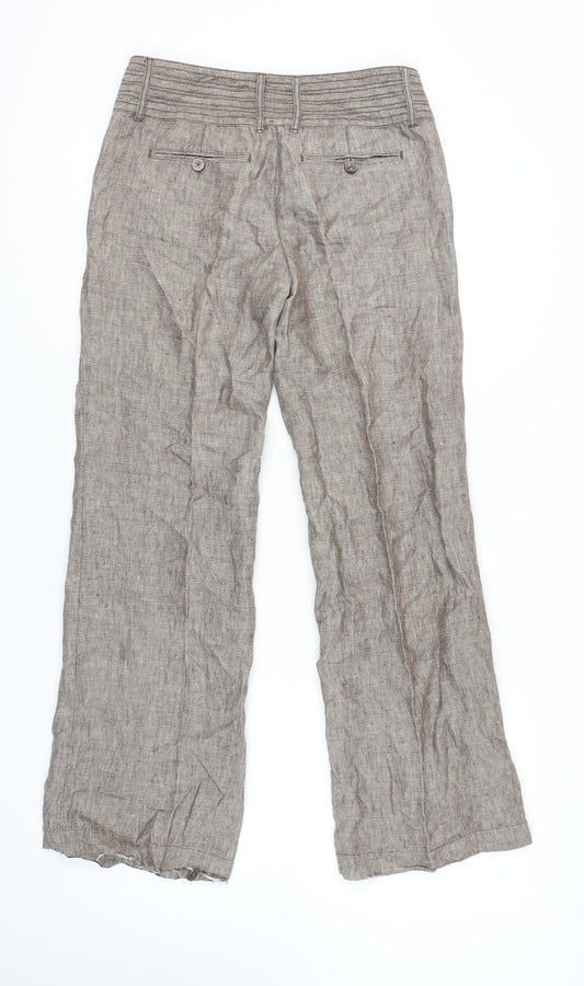 Monsoon Brown Linen Wide-Leg Women's Trousers, Size 10