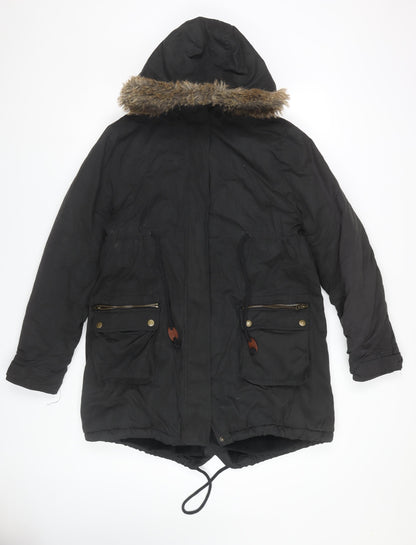 Colline Women's Black Parka Coat with Fur Trim Size 12