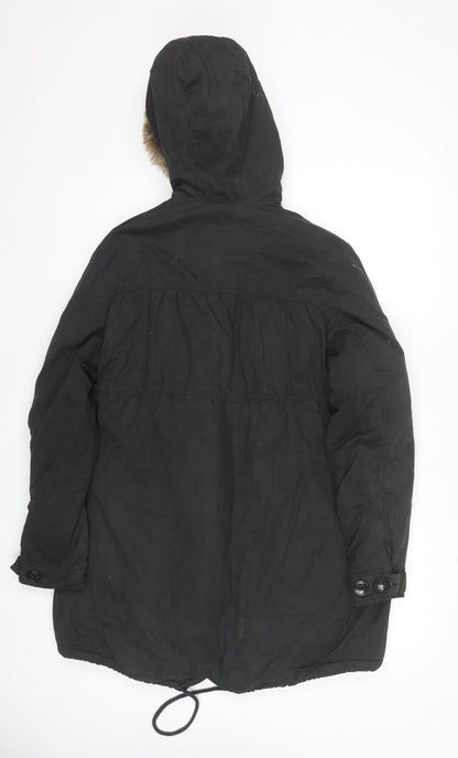 Colline Women's Black Parka Coat with Fur Trim Size 12
