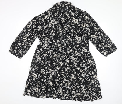 New Look Women's Black Floral Shirt Dress Size 14