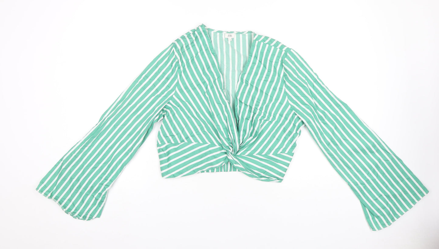 Womens UK Size 16 River Island Green Cropped Blouse