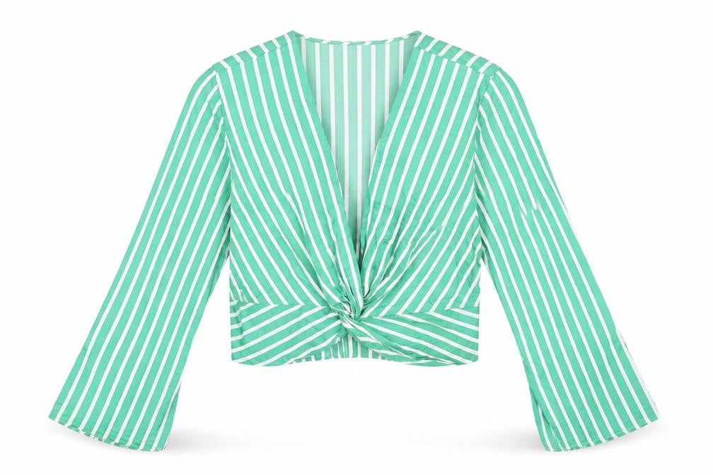 Womens UK Size 16 River Island Green Cropped Blouse