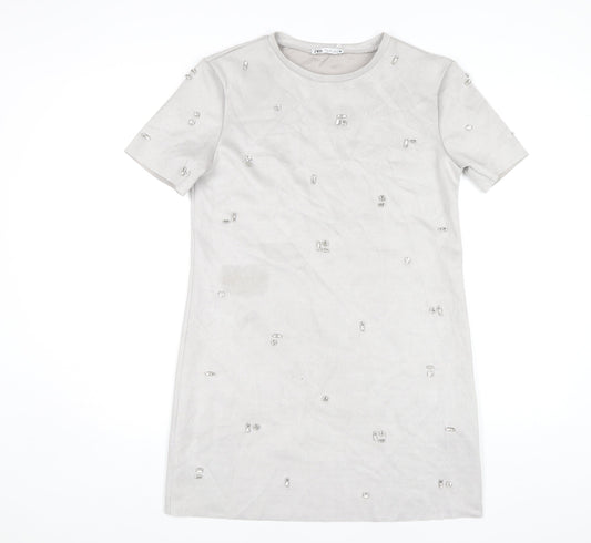 Zara Women's Grey Shift Dress - Size S
