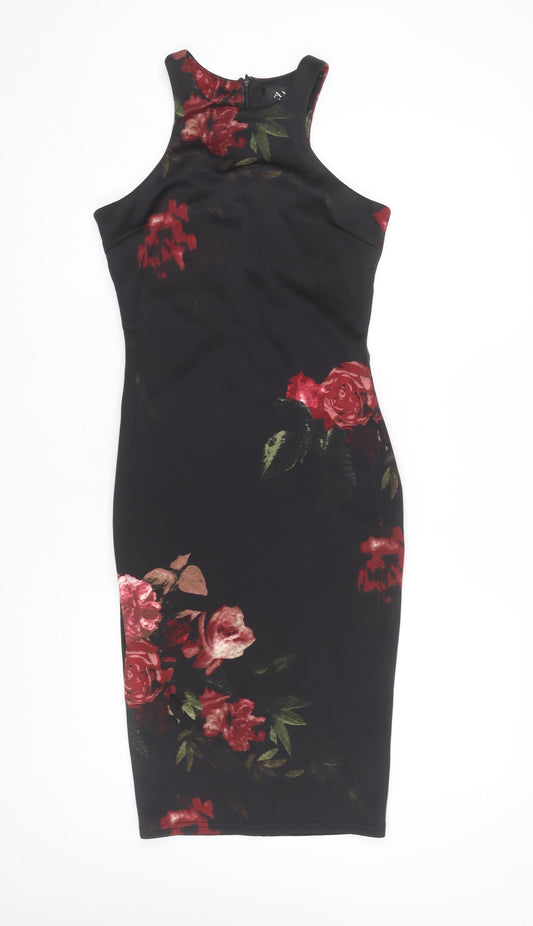 AX Paris Women's Black Floral Bodycon Dress Size 8