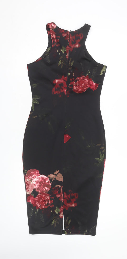 AX Paris Women's Black Floral Bodycon Dress Size 8