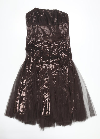 Monsoon Women's Brown Sequin Strapless Dress Size 12