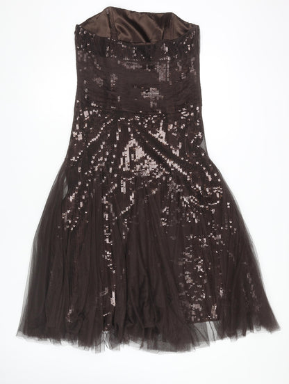 Monsoon Women's Brown Sequin Strapless Dress Size 12