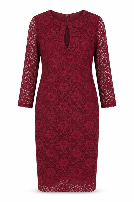 Front view of Jessica Wright Red Lace Bodycon Dress, size 10