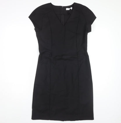 MNG Women's Black V-Neck Dress, L, Short Sleeve