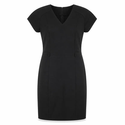 MNG Women's Black V-Neck Dress, L, Short Sleeve