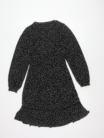 Warehouse Women's Black Polka Dot Shift Dress Size 8