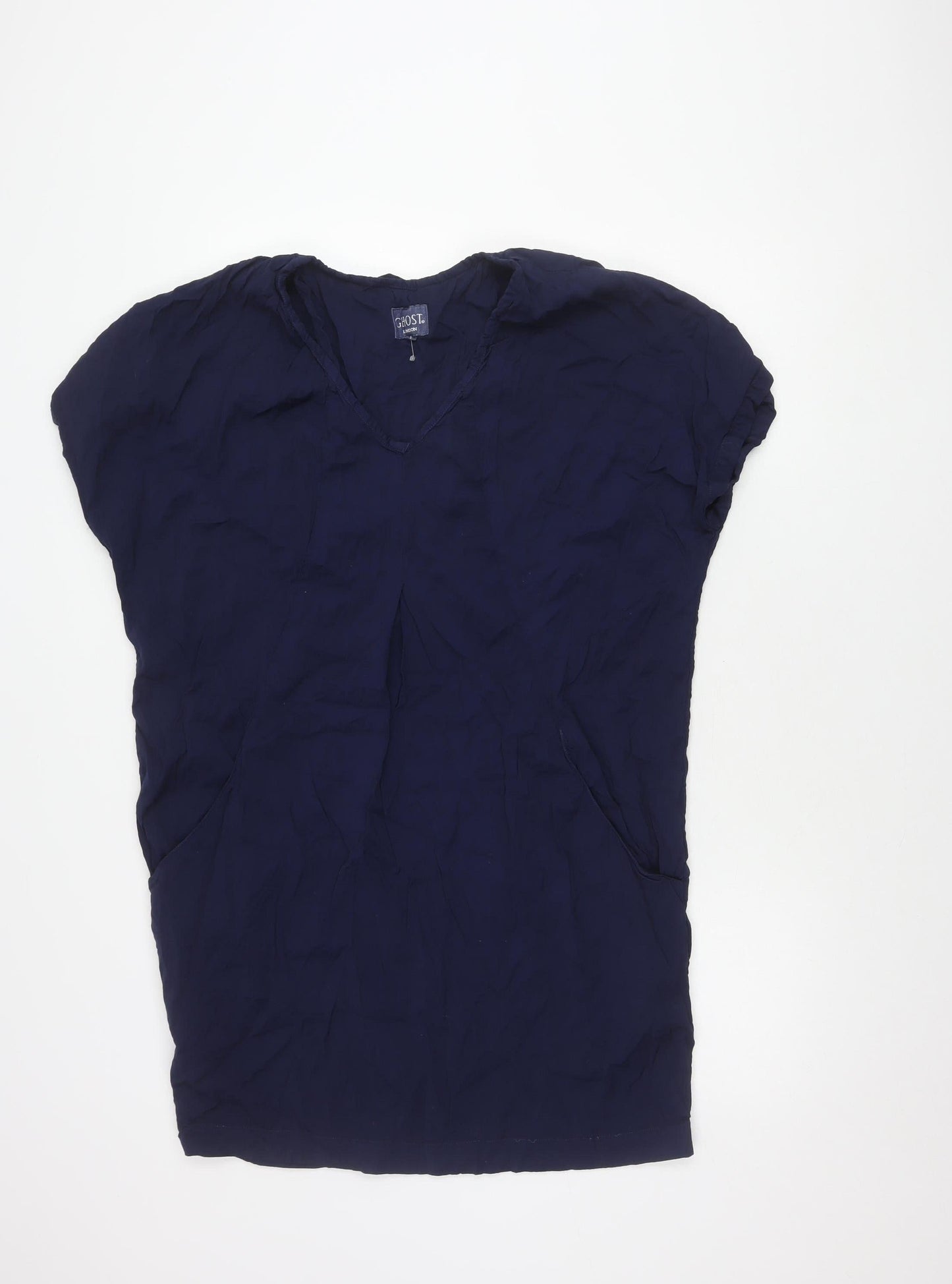 Ghost London Women's Blue V-Neck Dress Short Sleeve