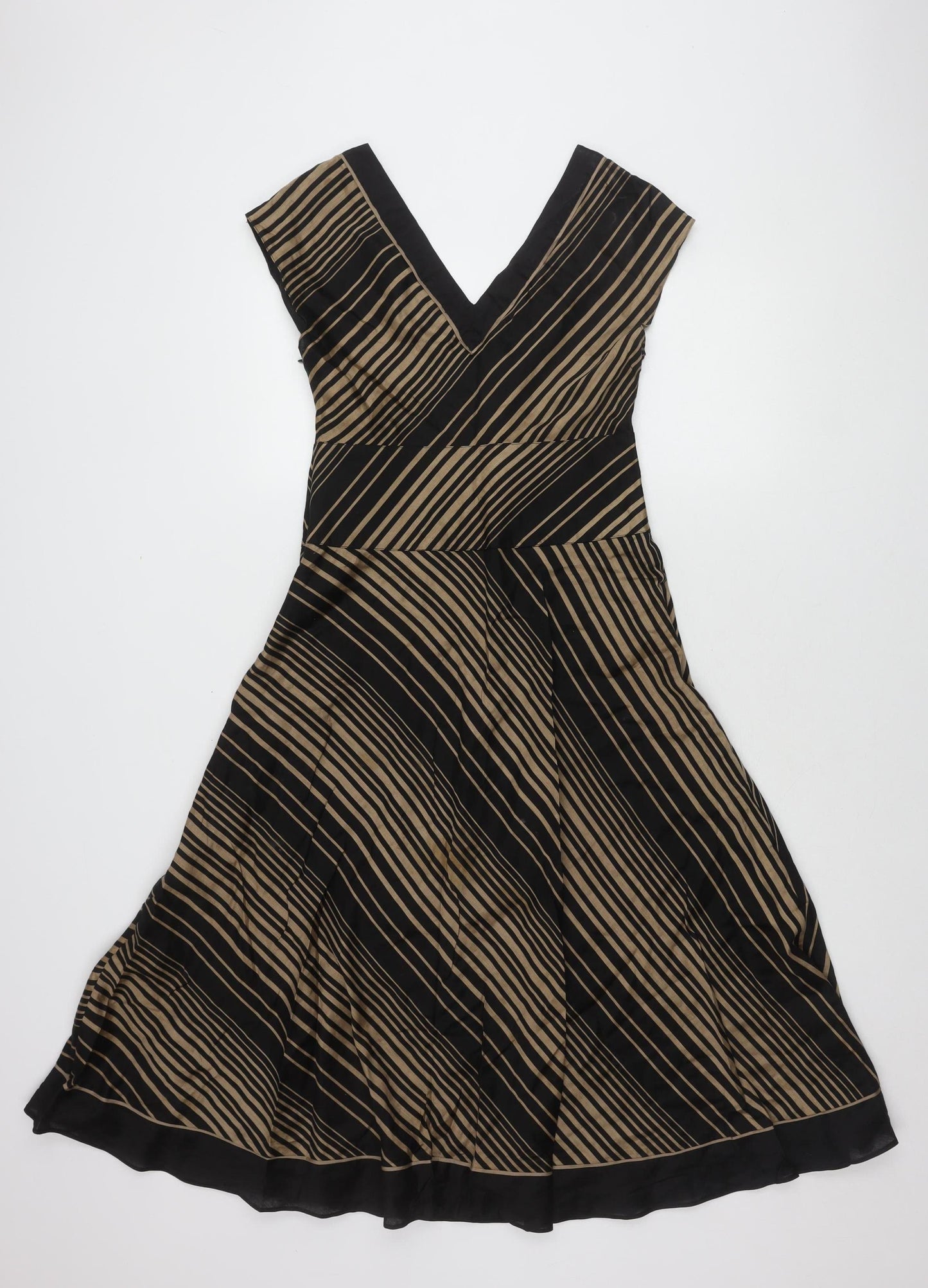 Monsoon Women's Black Striped V-Neck Dress Size 10