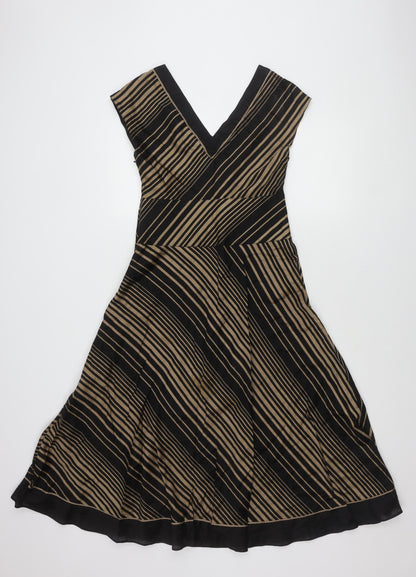 Monsoon Women's Black Striped V-Neck Dress Size 10