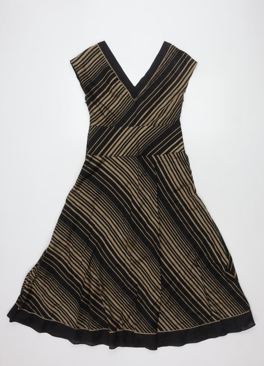 Monsoon Women's Black Striped V-Neck Dress Size 10
