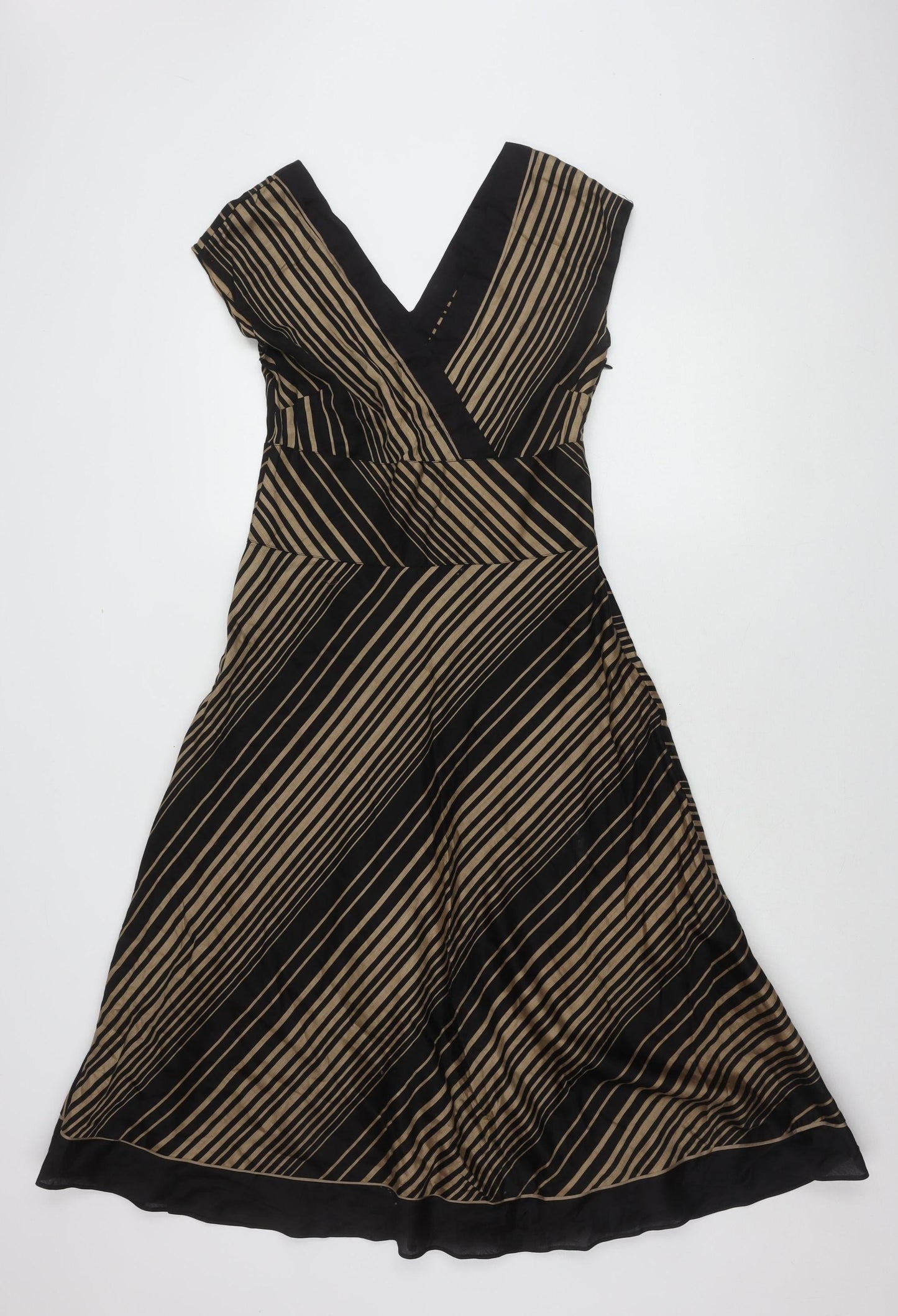 Monsoon Women's Black Striped V-Neck Dress Size 10