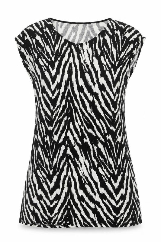 Front view of Bonmarché Women's Black Animal Print Top, size 10