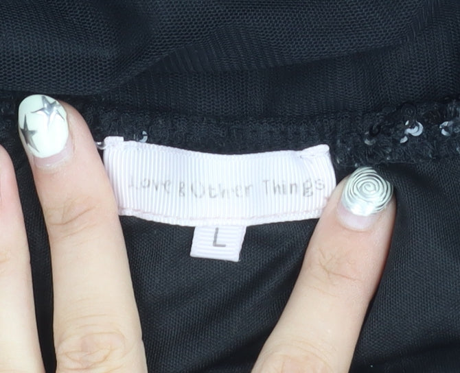 Love & Other Things Women Black L Sequin Party Dress