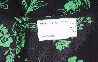 ASOS DESIGN Women's Floral Dress Size 18 Black/Green