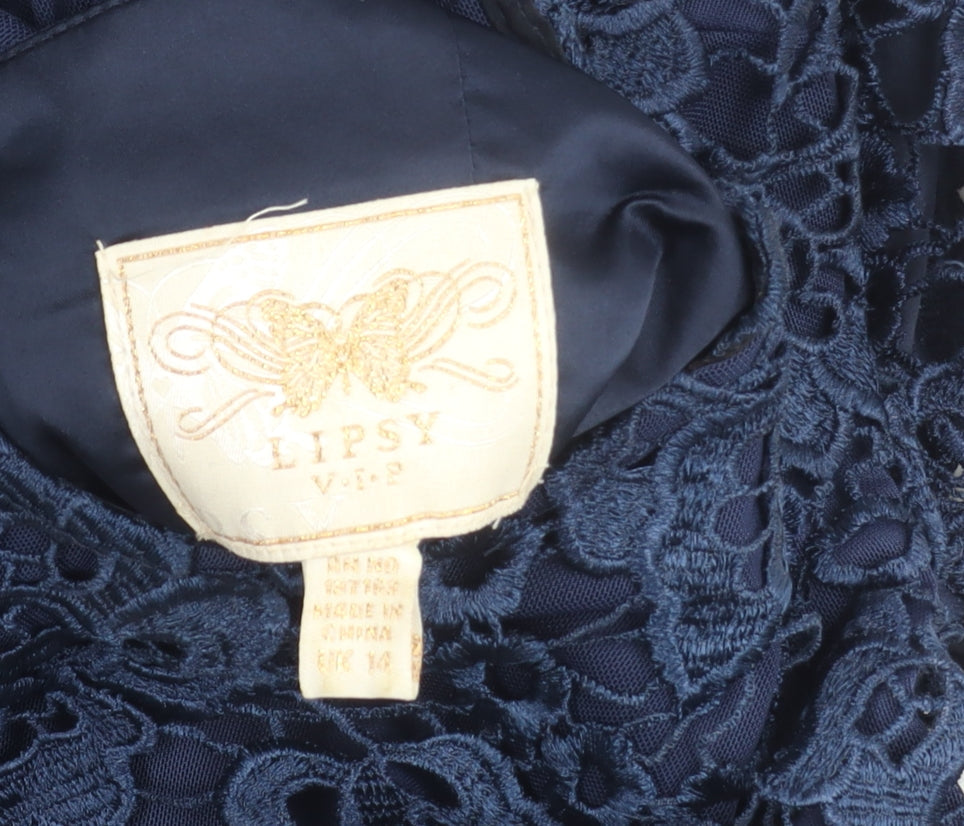 Lipsy Women's Blue Lace Dress, Size 14