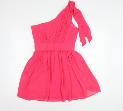 Lipsy Women’s Pink One-Shoulder Beaded Party Dress, Size 10