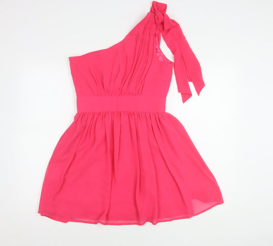 Lipsy Women’s Pink One-Shoulder Beaded Party Dress, Size 10