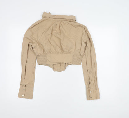 Bershka Women's Beige Cropped Button-Up Shirt L