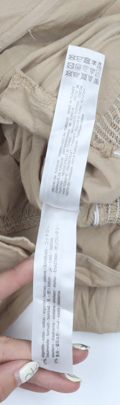 Bershka Women's Beige Cropped Button-Up Shirt L