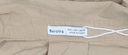 Bershka Women's Beige Cropped Button-Up Shirt L