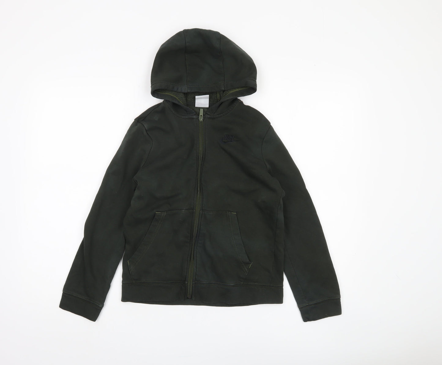 Nike Boys Green Full Zip Hoodie - M, Regular Fit, Hooded