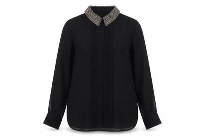 Marks and Spencer Women's Black 14 Beaded Collared Blouse