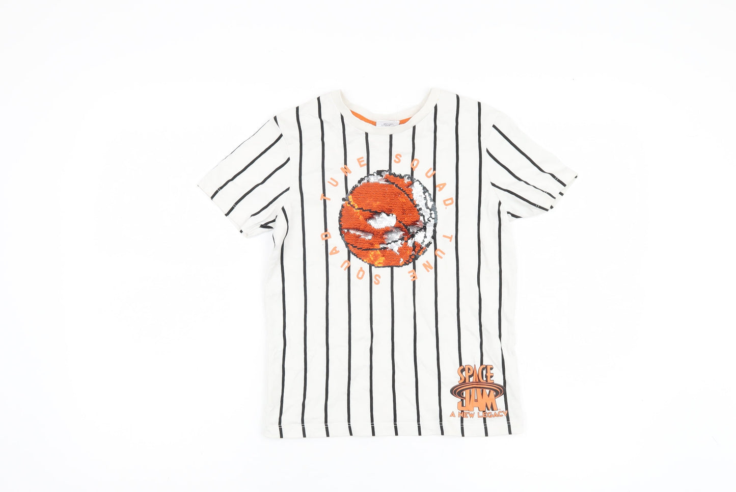 Space Jam Boys White Striped T-Shirt 8-9 Years Sequin Accent