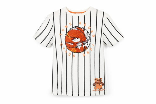 Space Jam Boys White Striped T-Shirt 8-9 Years Sequin Accent