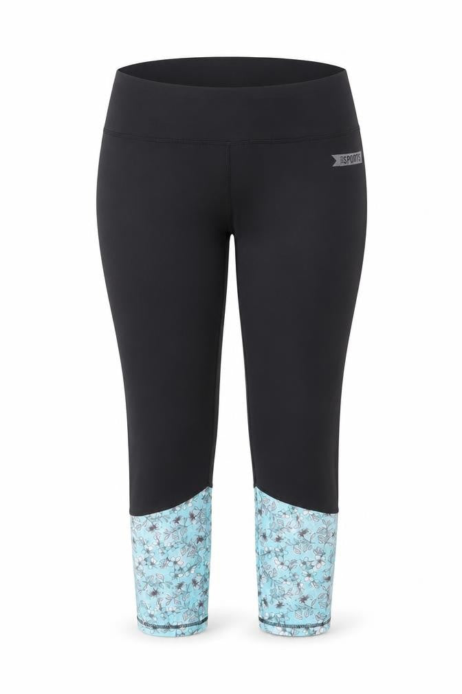 Front view of Crivit Women's Black Floral Leggings, size XL