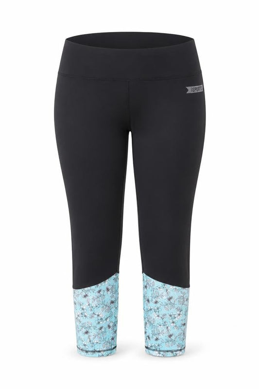 Front view of Crivit Women's Black Floral Leggings, size XL