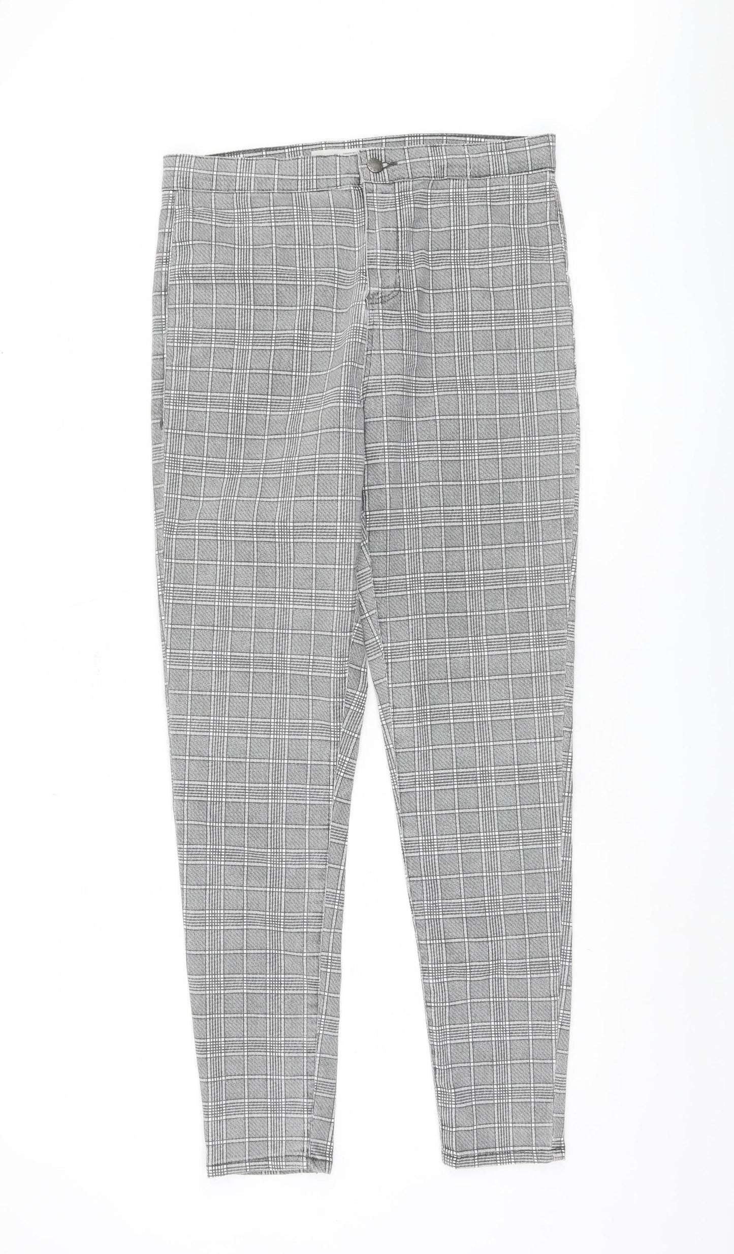 Topshop Women's Grey Check Trousers Size L