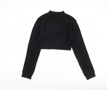 PrettyLittleThing Women's Black Cable-Knit Mock Neck Jumper