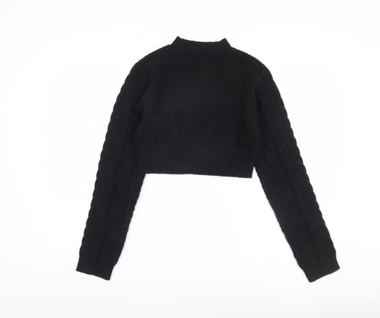 PrettyLittleThing Women's Black Cable-Knit Mock Neck Jumper