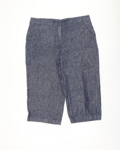 Dash Women's Blue Cropped Linen Trousers, Size 16