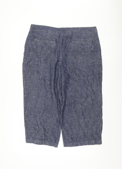 Dash Women's Blue Cropped Linen Trousers, Size 16