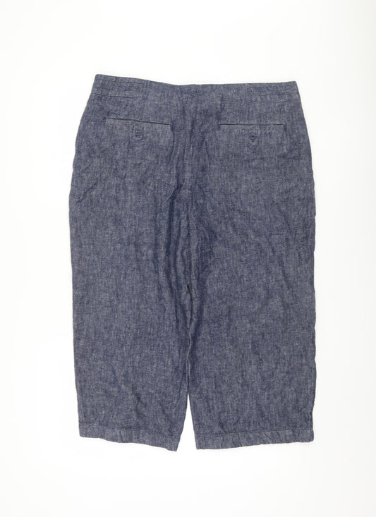 Dash Women's Blue Cropped Linen Trousers, Size 16