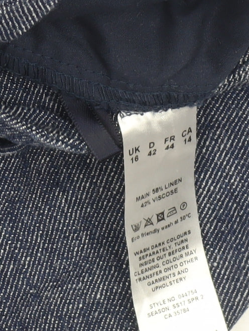 Dash Women's Blue Cropped Linen Trousers, Size 16