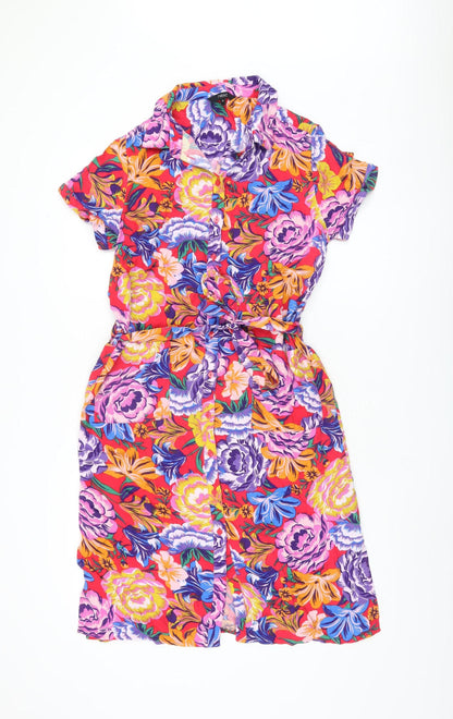 Next Women's Multicoloured Floral Belted Shirt Dress - Size 10
